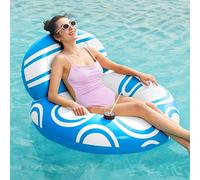 Sloosh Chaise longue gonflable avec grand dossier, chaise flottante avec poignée et porte-gobelet, flotteurs de piscine d'été pour adultes (bleu blanc)