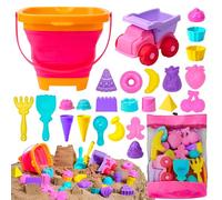 Sloosh Ensemble de jouets de sable de plage - Moules à sable de voyage avec voiture, camion, seaux pliables et pliables - Pelles à sable - Ensemble de moules à crème glacée en château avec sac en