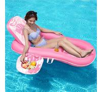SLOOSH Matelas Gonflable pour Adultes, Transat de Piscine en Tissu Convertible 2-en-1, Bouée Flottante avec Porte-Gobelets et Dossier Réglable pour Détente et Fêtes Estivales (Rose)