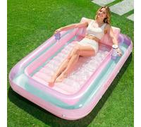 SLOOSH Piscine de taning gonflable, 70 x 46 pouces, grand matelas gonflable pour adultes avec coussin, chaise longue de soleil 4 en 1, lit de bain gonflable, cadeau de fête de piscine à balles, L-cyan