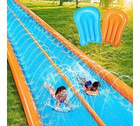 Sloosh Toboggan aquatique double 762 × 183 cm avec arroseur et 2 tapis gonflables pour adultes et enfants, idéal pour les fêtes d'été, le jardin et les activités de jeu en plein air