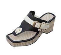 Slope Heel Flops Talon Épais Boucle Métal Pantoufles Plage Clip Toe Cool Pantoufles Femme Chaussures Escarpins Talon Compensé, Noir , 35 EU