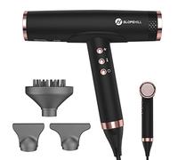 slopehill Sèche-cheveux ionique, 110 000 tr/min, moteur sans balais, séchage rapide, avec diffuseur magnétique, peu de bruit/technologie biocéramique, pour la maison, les voyages, le salon (noir mat