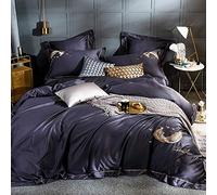 SLOPSS 100% Cotton Bed White Embroidery Bedding Set Duvet Covers Twin Double Size Quilt Cover 220×240cm Flat Sheet Pillowcases Blue Red (Purple King)