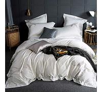 SLOPSS 100% Cotton Grey Bed Embroidery Bedding Set Duvet Covers Twin Double Size Quilt Cover 220240cm Flat Sheet Pillowcases Purple Blue Red (White King)