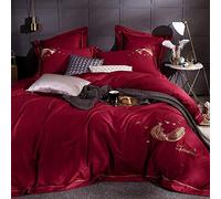 SLOPSS 100% Cotton Grey Bed White Embroidery Bedding Set Duvet Covers Twin Double King Size Quilt Cover 220240cm Flat Sheet Pillowcases Purple Blue (Red Full)