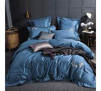 SLOPSS 100% Cotton Grey Bed White Embroidery Bedding Set Duvet Covers Twin Double Size Quilt Cover 220240cm Flat Sheet Pillowcases Purple Red (Blue King)