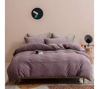 SLOPSS 4 Bedding Pure Color Milk Velvet Thick Flannel Cover Double 4-Piece Crystal Quilt Cover-Powder_2.0m Four-Piece Set (Purple 1.8m Bed Four)