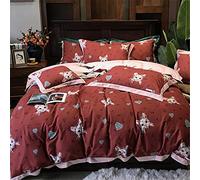 SLOPSS Autumn and Winter Brushed Four-Piece Set Printed Stitching Quilt Cover Thick Cotton Bedding (Color A Size : (B 1.5m)