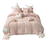 SLOPSS Autumn and Winter Milk Cashmere Three-Dimensional Alpaca Warm Four-Piece Girl Heart Hair Quilt Cover Thick Bedding (Color Blue Size 1.8m) (Pink 4 Piece Suit)