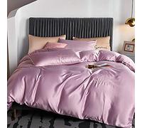 SLOPSS Bedding Set Full Silk Satin Pink Sets Double Luxury Twin Duvet Covers Bed Quilt Cover Flat Sheet Soft (Color Blue Size : (Purple King)