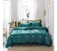 SLOPSS Bedding Sets Duvet Covers Quilt Cover Flat Sheet Pillowcases Soft Silky Full Satin Silk Embroidery King Size Double Bed Twin (Green Queen)