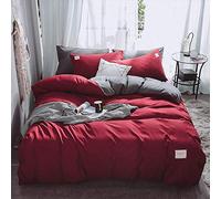 SLOPSS Beds Blue Bedding Set Purple Duvet Covers 4 Pieces Twin Double Queen Size Quilt Cover Flat Sheet Super Soft with Two Pillowcase (Red King)