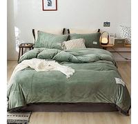 SLOPSS Beige Covers Pink Winter Bedding Duvet Set Quilt Cover Sets Flat Sheet Soft Warm Flannel Twin King Double Size (Green Queen)