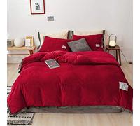 SLOPSS Beige Covers Pink Winter Bedding Duvet Set Quilt Cover Sets Flat Sheet Soft Warm Flannel Twin King Double Size (Red Queen)