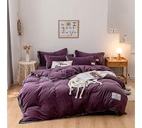 SLOPSS Beige Covers with Fitted Sheet Winter Duvet Bedding Set Double Bed Quilt Cover Sets Soft Warm Flannel Twin Size (Purple King)