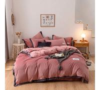 SLOPSS Beige Covers with Fitted Sheet Winter Duvet Bedding Set Double Bed Quilt Cover Sets Soft Warm Flannel Twin Size (Pink King)