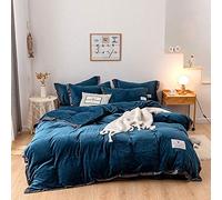 SLOPSS Beige King Winter Duvet Bedding Set Double Bed Quilt Cover Sets Soft Warm Flannel Twin Size (Blue Queen)