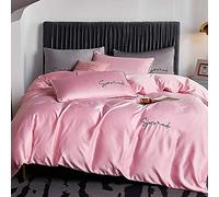SLOPSS Beige Silk Satin Bedding Set Full Sets Luxury Twin Duvet Covers Bed Quilt Cover Flat Sheet Soft (Color Yellow Size : Double) (Pink King)