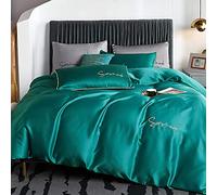 SLOPSS Beige Silk Satin Bedding Set Pink Sets King Luxury Twin Duvet Covers Bed Quilt Cover Flat Sheet Soft (Color Yellow Size : Double) (Green Full)