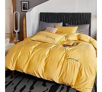 SLOPSS Beige Silk Satin Bedding Set Pink Sets King Luxury Twin Duvet Covers Bed Quilt Cover Flat Sheet Soft (Color Size : Double) (Yellow Full)
