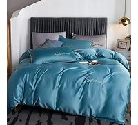 SLOPSS Beige Silk Satin Bedding Set Pink Sets King Luxury Twin Duvet Covers Bed Quilt Cover Flat Sheet Soft (Color Yellow Size : Double) (Blue Full)