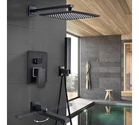 SLOPSS Black Bronze Bathroom Shower Faucet Rainfall Shower Head Wall Mounted Bathtub Mixer Tap Bath Shower Set -3Way-8 in-A