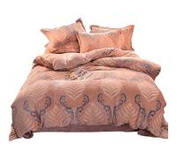 SLOPSS Blue Flowers Size Brown Double Duvet Covers with Fitted Sheet Bedding Set Quilt Cover Sets Soft Warm (E King)