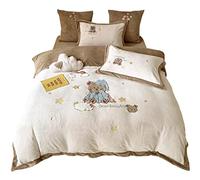 SLOPSS Cartoon Milk Velvet Thick Bed Sheet Four-Piece Cute Bear Embroidery Quilt Cover Warm Skin-Friendly Bedding (Color Size : (A 1.8m)