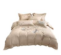 SLOPSS Chinese Long-Staple Four-Piece Set National Style Floral Embroidery Pure Quilt Cover Cotton Bed Linen (Color B Size : (A 1.8m)