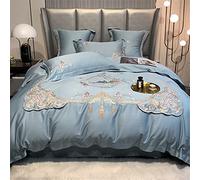 SLOPSS Chinese Long-Staple Pure Four-Piece American Embroidery Cotton Quilt Cover Bed Linen (Color Pink Size : (Blue 1.5m)