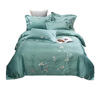 SLOPSS Chinese Style Four-Piece Set Spray Embroidery Quilt Cover Cotton Linen Double Bed (Color Pink Size : (Green 1.8m)