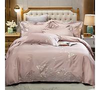 SLOPSS Chinese Style Four-Piece Set Spray Embroidery Quilt Cover Cotton Linen Double Bed (Color Size : (Pink 2m)