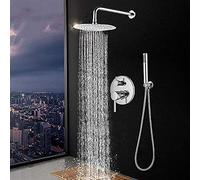 SLOPSS Chrome Round Style Shower Faucet Set Concealed Rainfall Shower Bathtub Shower Hot Cold Water Mixer Faucet Tap/16 inch Set