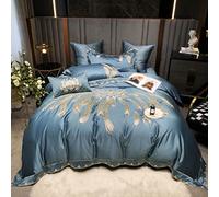 SLOPSS Cotton Feather Duvet Cover Sets Embroidery Bedding Set Bed Linen Pillowcase King Quilt Covers (Color : (A Queen Size 4pcs)