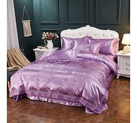 SLOPSS Cotton Pink Bedding Double Twin King Size Quilt Cover Duvet Covers Satin Jacquard 4 Piece Bed Sheet Set (E Queen)