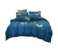 SLOPSS Couvrette Ensemble Broderie dorée litière en Satin entière Reine pièce Couverture Couette Feuille de lit 2 taies d'oreiller (Couleur: Blue Taille: Queen)