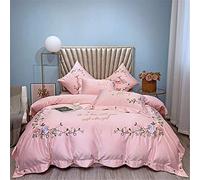 SLOPSS Couvrette literie Cover-literie Taille réelle Queen Littoral draps lit de 4 pièces Coton en Soie (Couleur: Jaune) (Floral Rose)
