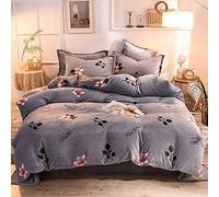 SLOPSS Covers Floral Double Size Grey and Pink Duvet Quilt Cover Flat Sheet Bedding Set Sets Yellow Childrens Winter Warm (E Queen)