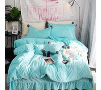 SLOPSS Covers with Fitted Set Grey and White Bedding Duvet Quilt Cover Sets Flat Sheet 4 Pcs Double Bed Size Twin (Green King)