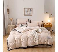 SLOPSS Covers with Fitted Sheet Winter Duvet Bedding Set Double Bed Quilt Cover Sets Soft Warm Flannel Twin Size (Beige King)