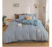 SLOPSS Cream Plaid Four- Girl Heart Washing Quilt Cover Cute Bed Sheet Three- Piece Home Textile Bedding (Color : (King(260x230cm))