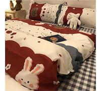 SLOPSS Cute Korean Cartoon Bear Head Ins Washed Cotton Four- Piece Set Sheet Quilt Cover Dorm Bedding 8m Bed (Color (6)