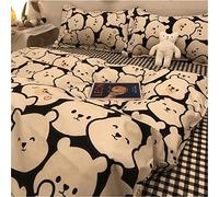 SLOPSS Cute Korean Cartoon Bear Head Ins Washed Cotton Four- Piece Set Sheet Quilt Cover Dorm Bedding 8m Bed (Color (4)