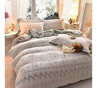 SLOPSS Double Christmas Duvet Covers King with Fitted Sheet Bedding Set Winter Quilt Cover Sets Soft Warm Flannel Twin Size Elk 3D Engraving (Grey B Queen)