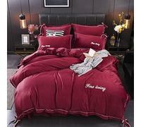 SLOPSS Double Covers Green Size Blue Duvet with Fitted Bedding Set Winter Quilt Cover Sets Flat Sheet Soft (Red King)