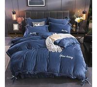 SLOPSS Double Covers Green Size Duvet with Fitted Bedding Set Winter Quilt Cover Sets Flat Sheet Soft Warm Flannel Twin Doub (Blue King)
