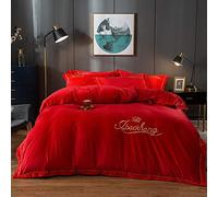 SLOPSS Double Covers King Size Brown Bedding Sets Winter Duvet Set Quilt Cover Flat Sheet Soft Warm Flannel Twin (Red Queen)