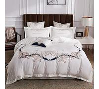 SLOPSS Double Egyptian Set 100 Duvet Covers Bedding Sets Quilt Cover Flat Sheet Pillowcases 4pcs Cotton Luxury Embroidery King Size Twin (White Full)