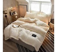 SLOPSS Double Fleece Winter Duvet Bedding Set Quilt Cover Sets Flat Sheet Super Soft Warm Thick Twin King 4 Pcs (Beige Queen)